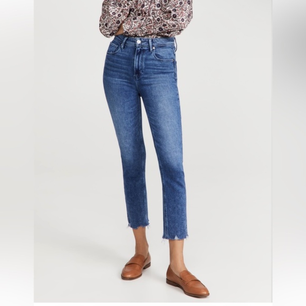 PAIGE‎ Sarah Slim Crop Jeans 27 Skysong Distressed Hem High Rise Stretch Denim